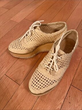 SCHUTZ Beige Woven Lace-Up Platform Oxfords